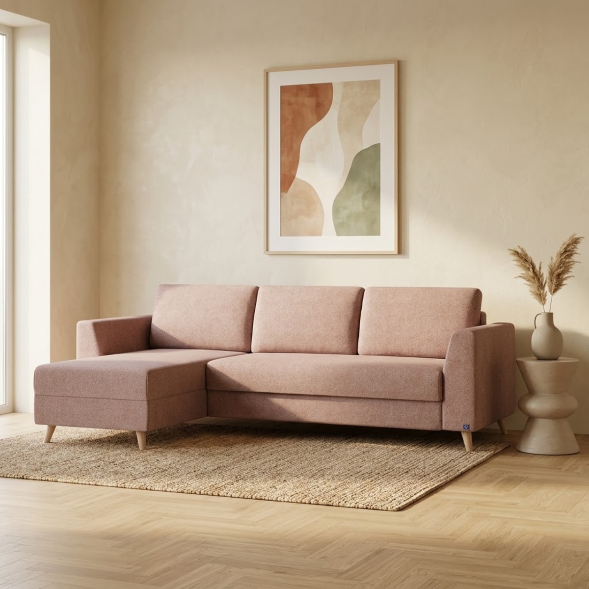 Eckschlafsofa in Rosa mit Klassik Armlehnen von Bruno 