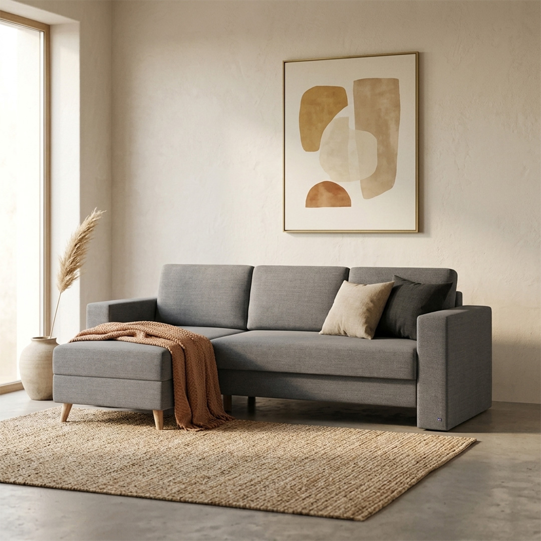Bruno Schlafsofa in Grau, mit Boxspringkomfort