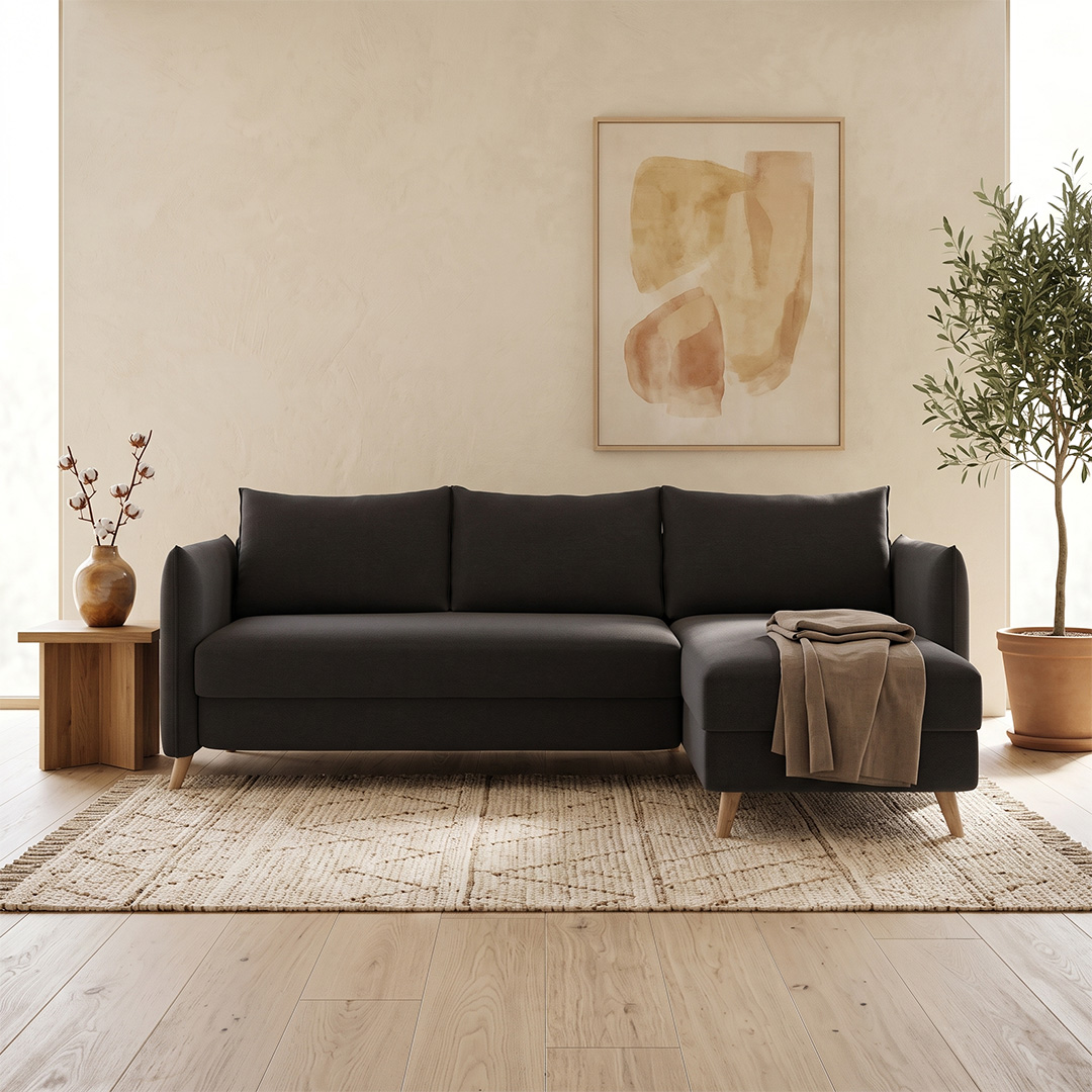 Bruno Schlafsofa in Schwarz, mit Boxspringkomfort