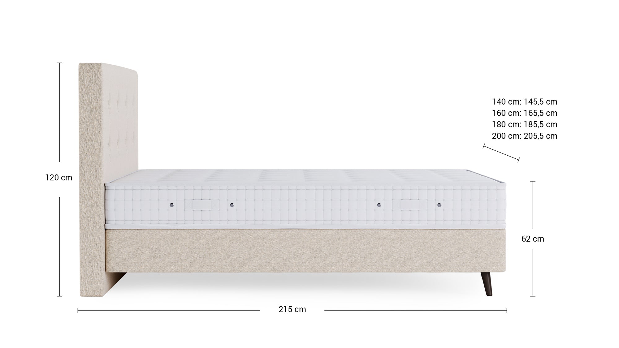 Schlafmöbel von Bruno – in glory soft Beige, Opus-Kopfteil, Füße aus Espresso-Buche