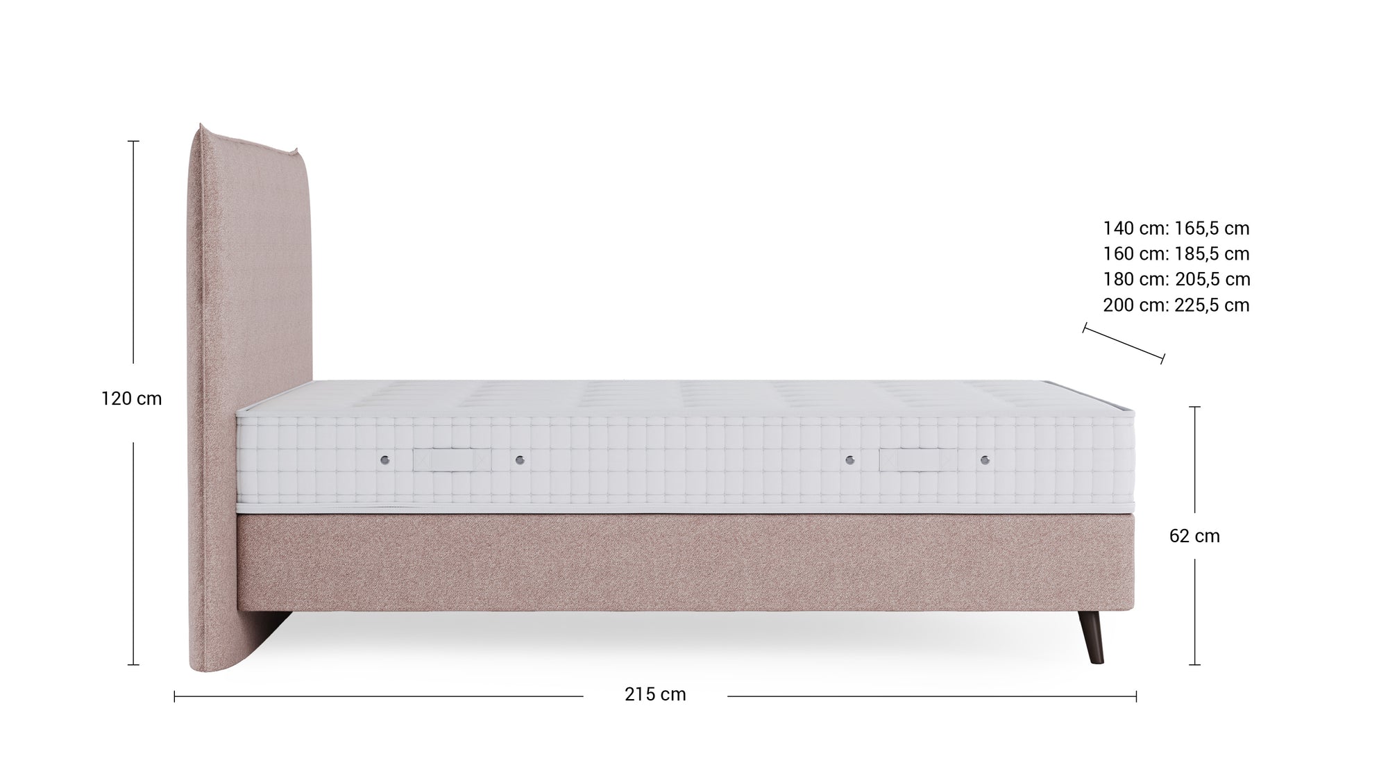 Schlafmöbel von Bruno – in glory blush, Pillow-Kopfteil, Füße aus Espresso-Buche