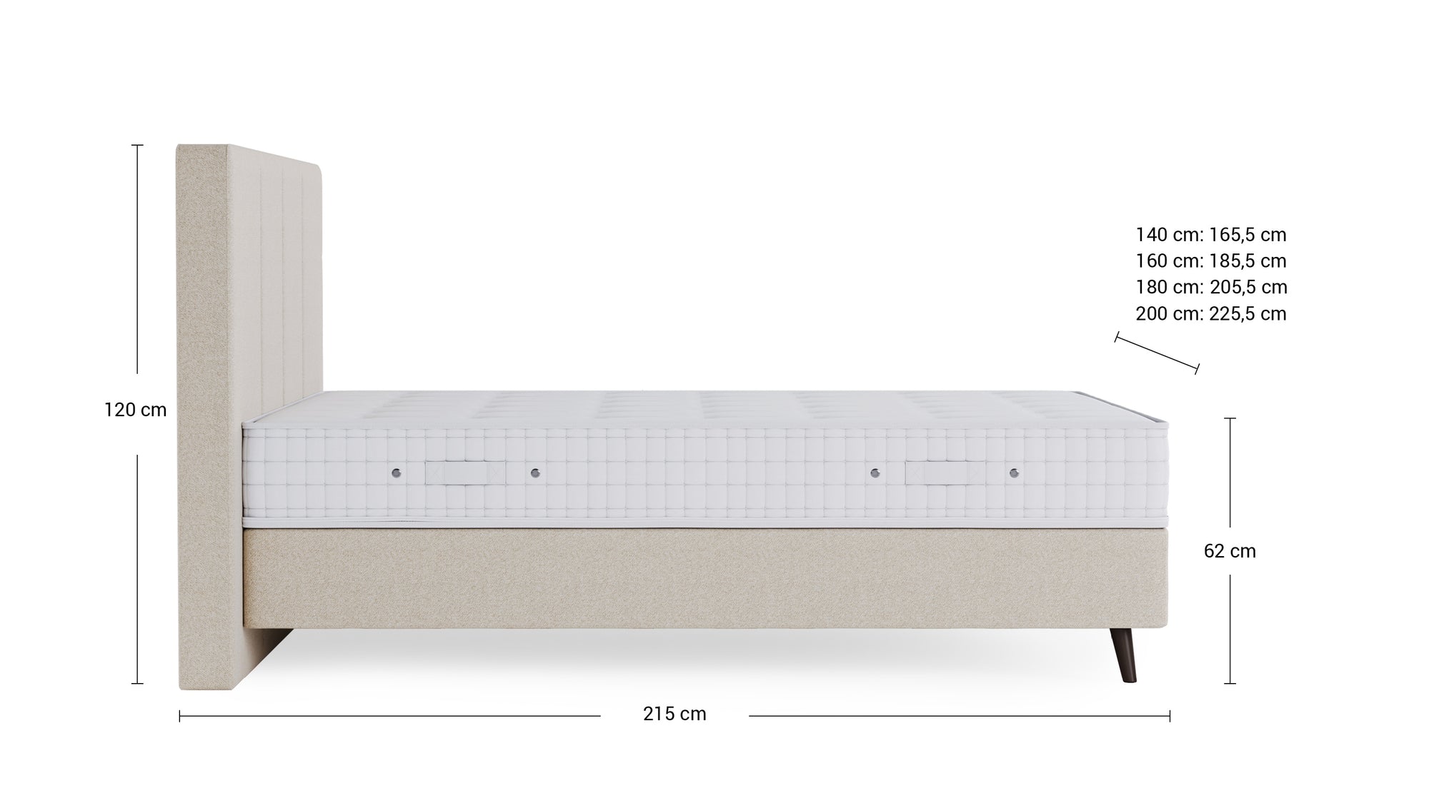 Schlafmöbel von Bruno – in glory soft Beige, Vertica-Kopfteil, Füße aus Espresso-Buche