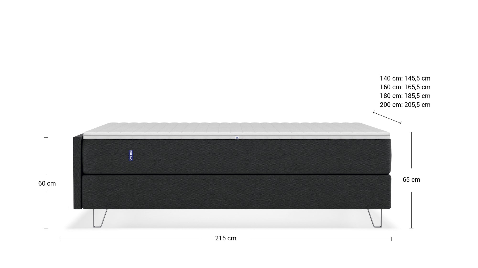 Boxspringbett Premium von Bruno – in Anthrazit, Compact-Kopfteil