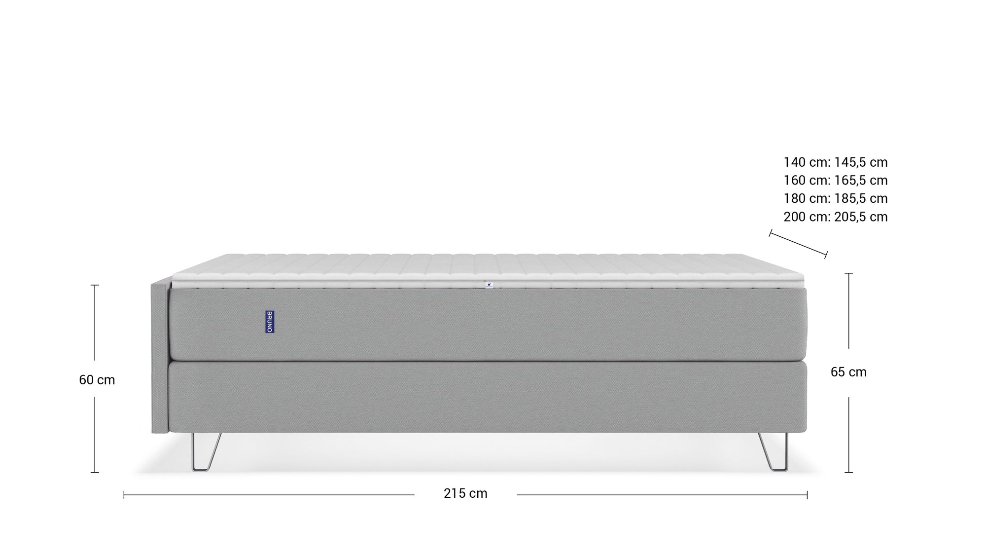Boxspringbett Premium von Bruno – in Hellgrau, Compact-Kopfteil