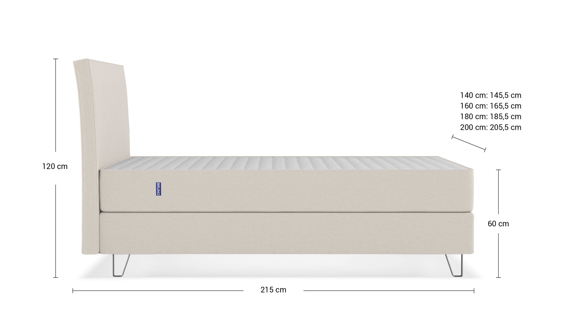 Boxspringbett Premium von Bruno – in Beige, Klassik-Kopfteil