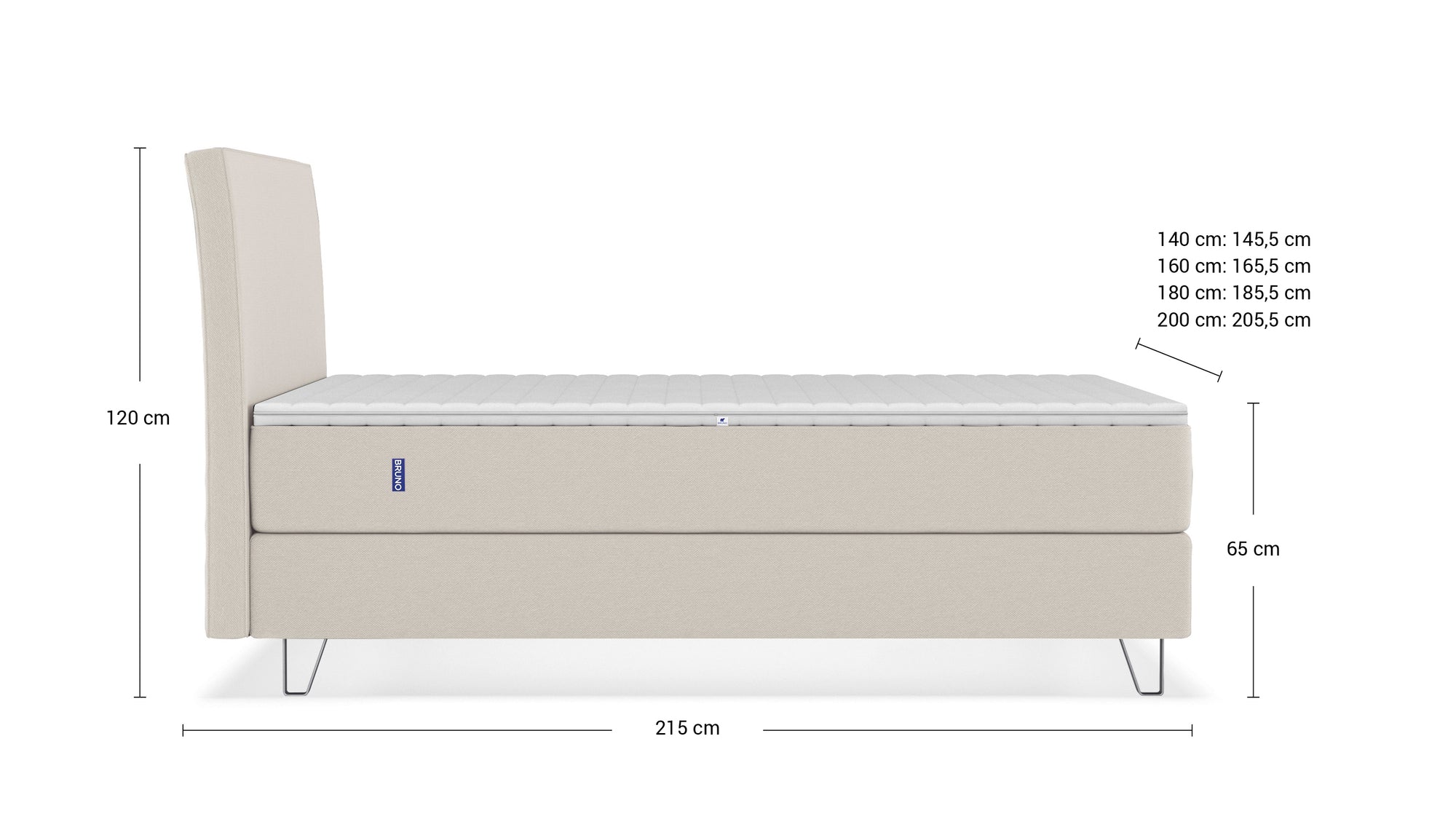 Boxspringbett Premium von Bruno – in Beige, Klassik-Kopfteil