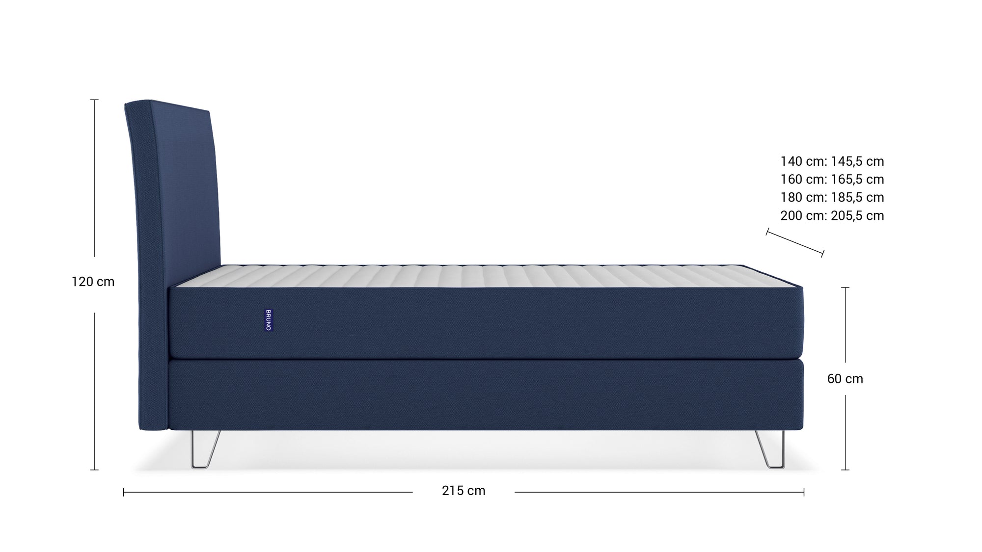 Boxspringbett Premium von Bruno – in Blau, Klassik-Kopfteil