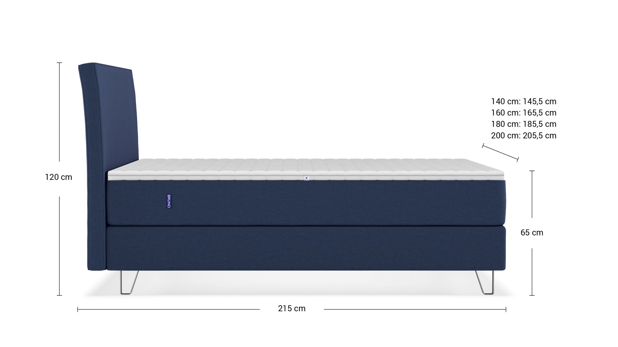 Boxspringbett Premium von Bruno – in Blau, Klassik-Kopfteil