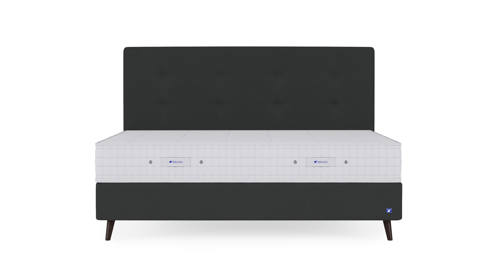 Boxspringbett Prestige von Bruno – in Anthrazit, Opus-Kopfteil, Füße aus Espresso-Buche