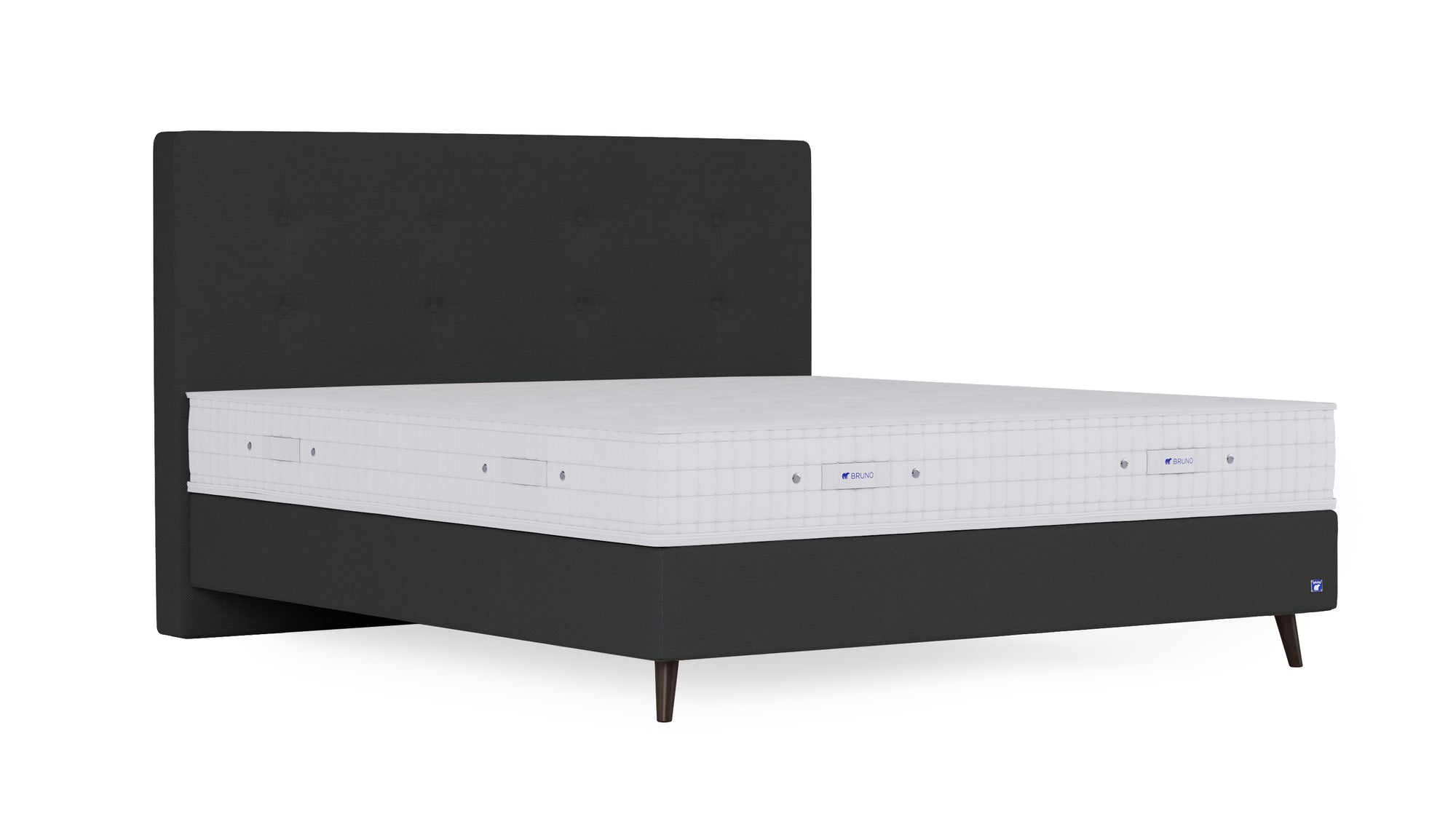 Boxspringbett Prestige von Bruno – in Anthrazit, Opus-Kopfteil, Füße aus Espresso-Buche