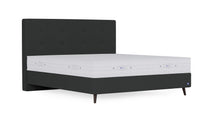 Boxspringbett Prestige von Bruno – in Anthrazit, Opus-Kopfteil, Füße aus Espresso-Buche