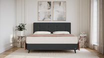 Boxspringbett Prestige von Bruno – in Anthrazit, Opus-Kopfteil, Füße aus Espresso-Buche