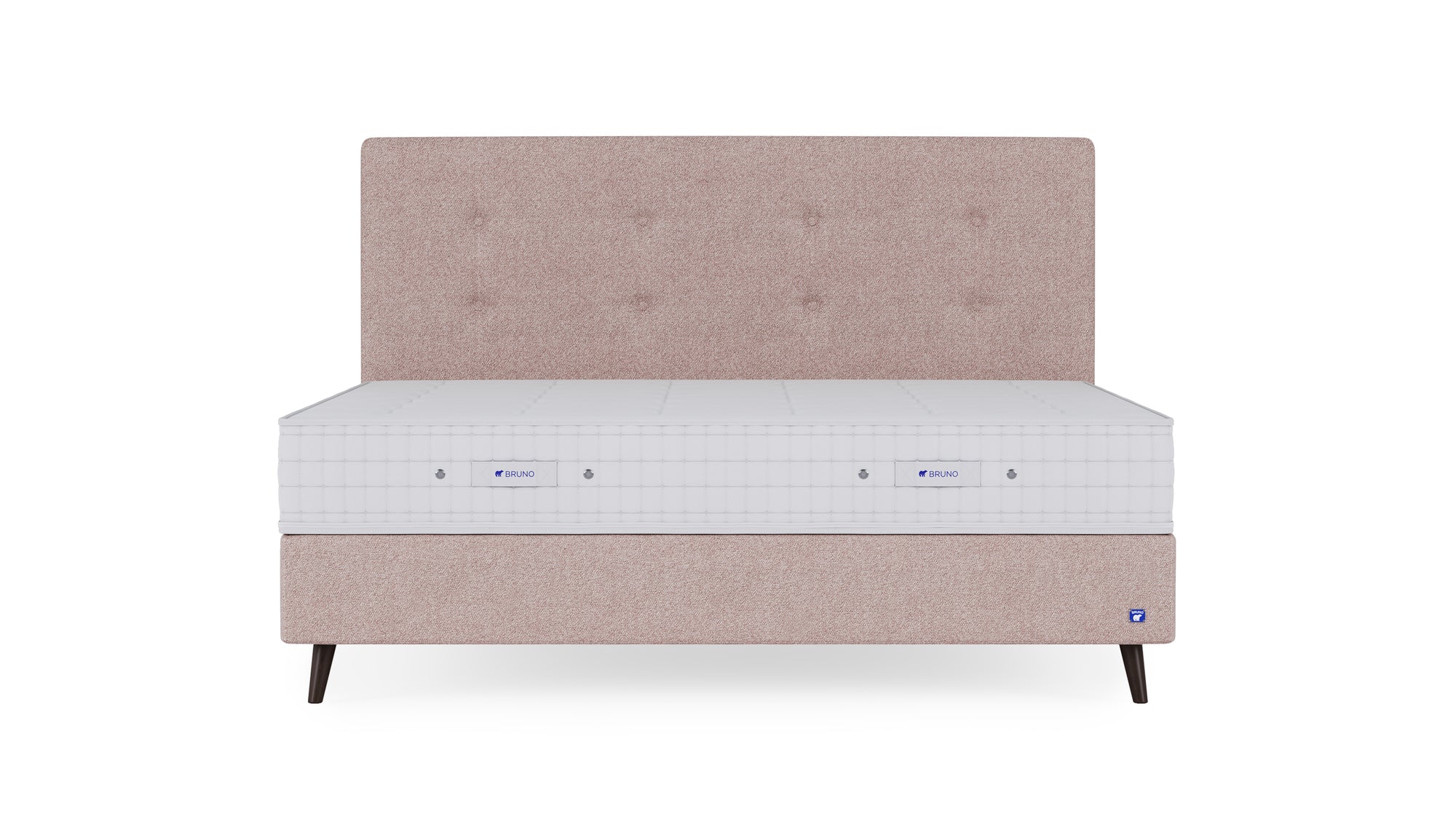 Boxspringbett Prestige von Bruno – in Glory Blush, Opus-Kopfteil, Füße aus Espresso-Buche