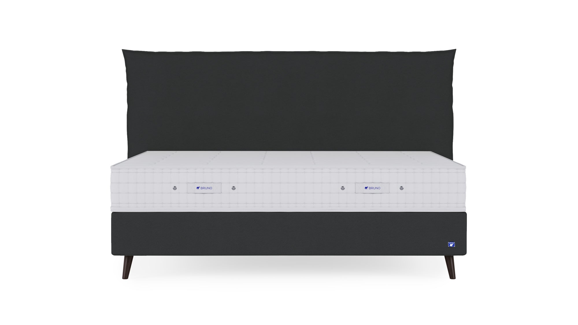 Boxspringbett Prestige von Bruno – in Anthrazit, Pillow-Kopfteil, Füße aus Espresso-Buche