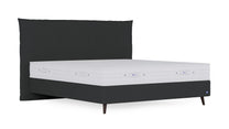 Boxspringbett Prestige von Bruno – in Anthrazit, Pillow-Kopfteil, Füße aus Espresso-Buche
