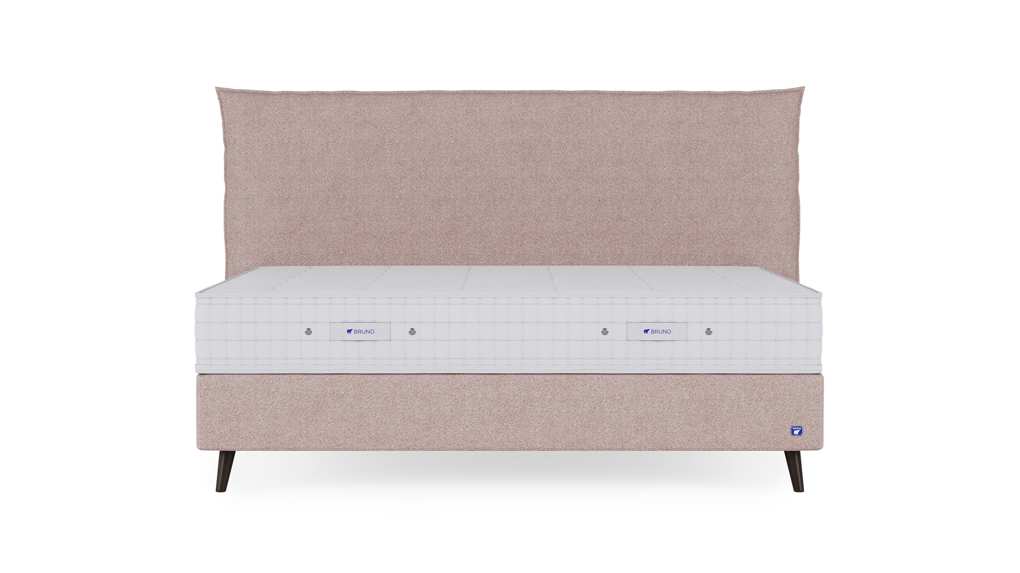 Boxspringbett Prestige von Bruno – in Glory Blush, Pillow-Kopfteil, Füße aus Espresso-Buche