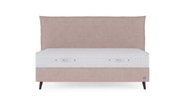 Boxspringbett Prestige von Bruno – in Glory Blush, Pillow-Kopfteil, Füße aus Espresso-Buche
