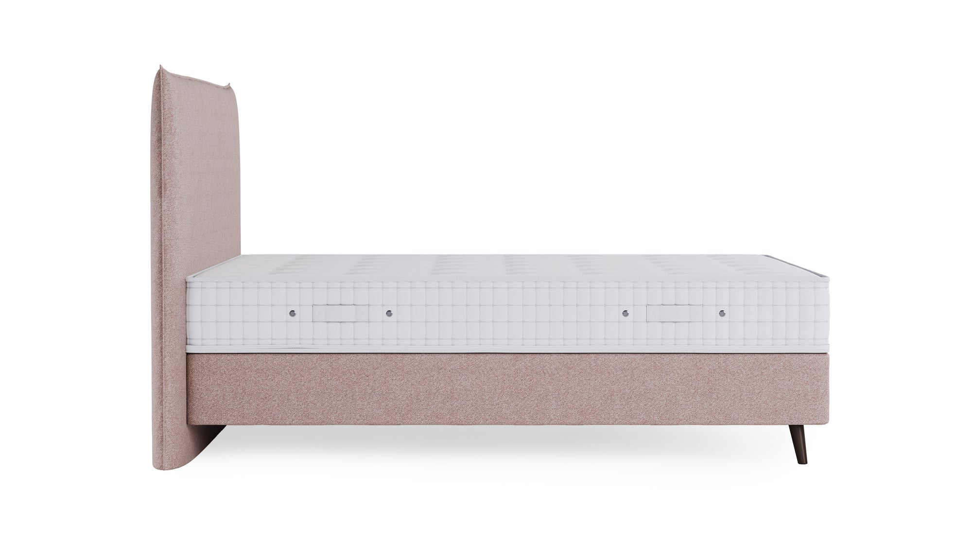 Boxspringbett Prestige von Bruno – in Glory Blush, Pillow-Kopfteil, Füße aus Espresso-Buche
