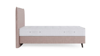 Boxspringbett Prestige von Bruno – in Glory Blush, Pillow-Kopfteil, Füße aus Espresso-Buche