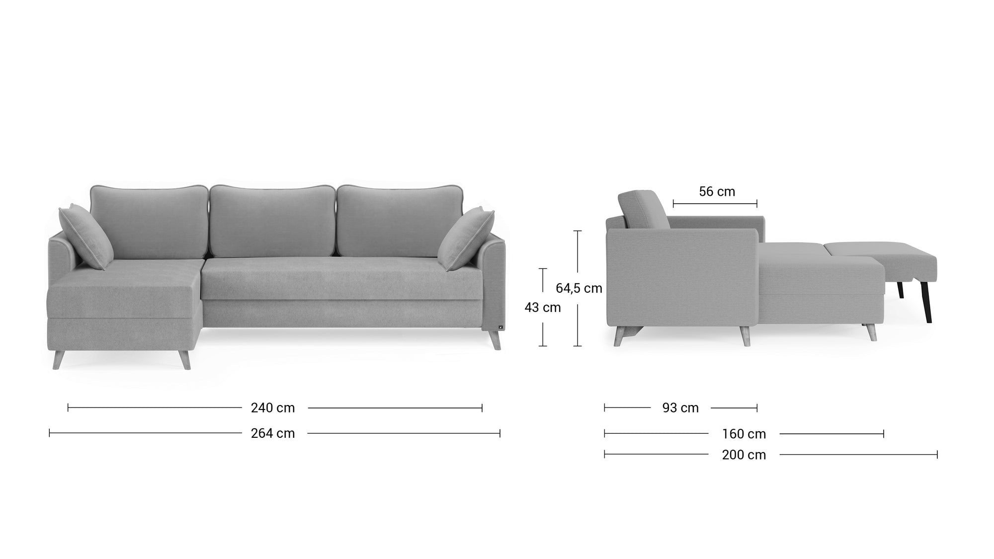 Ecksofa von Bruno – 160×160 cm, Flow-Armlehnen