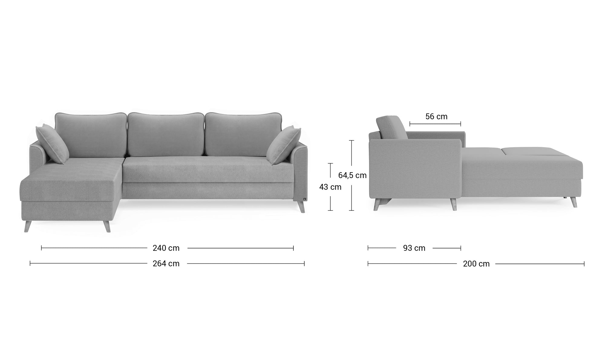 Ecksofa von Bruno – 160×200 cm, Flow-Armlehnen