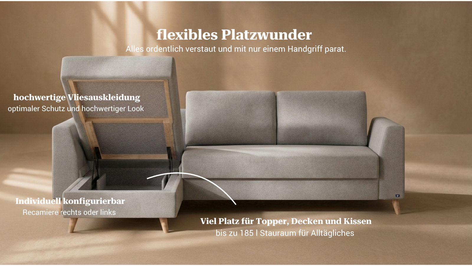 Boxspring-Ecksofa / L-Sofa in Como Braun von Bruno®