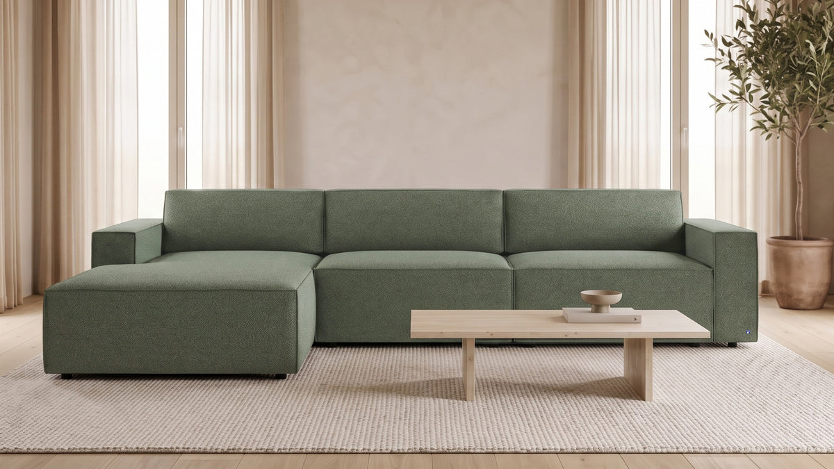 Bruno LOUNGE Ecksofa in Glory Forest Green, mit Recamiere, linksseitig