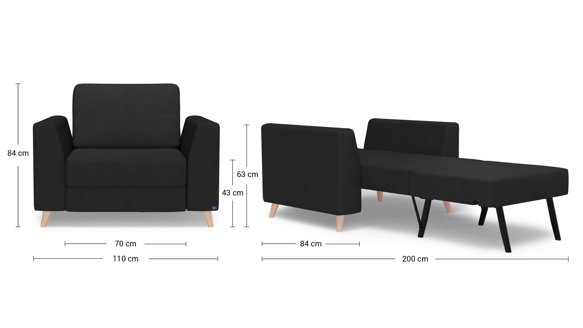 Schlafsessel von Bruno – in Anthrazit, Klassik-Armlehnen, Holzfüße, mit Schlaffunktion