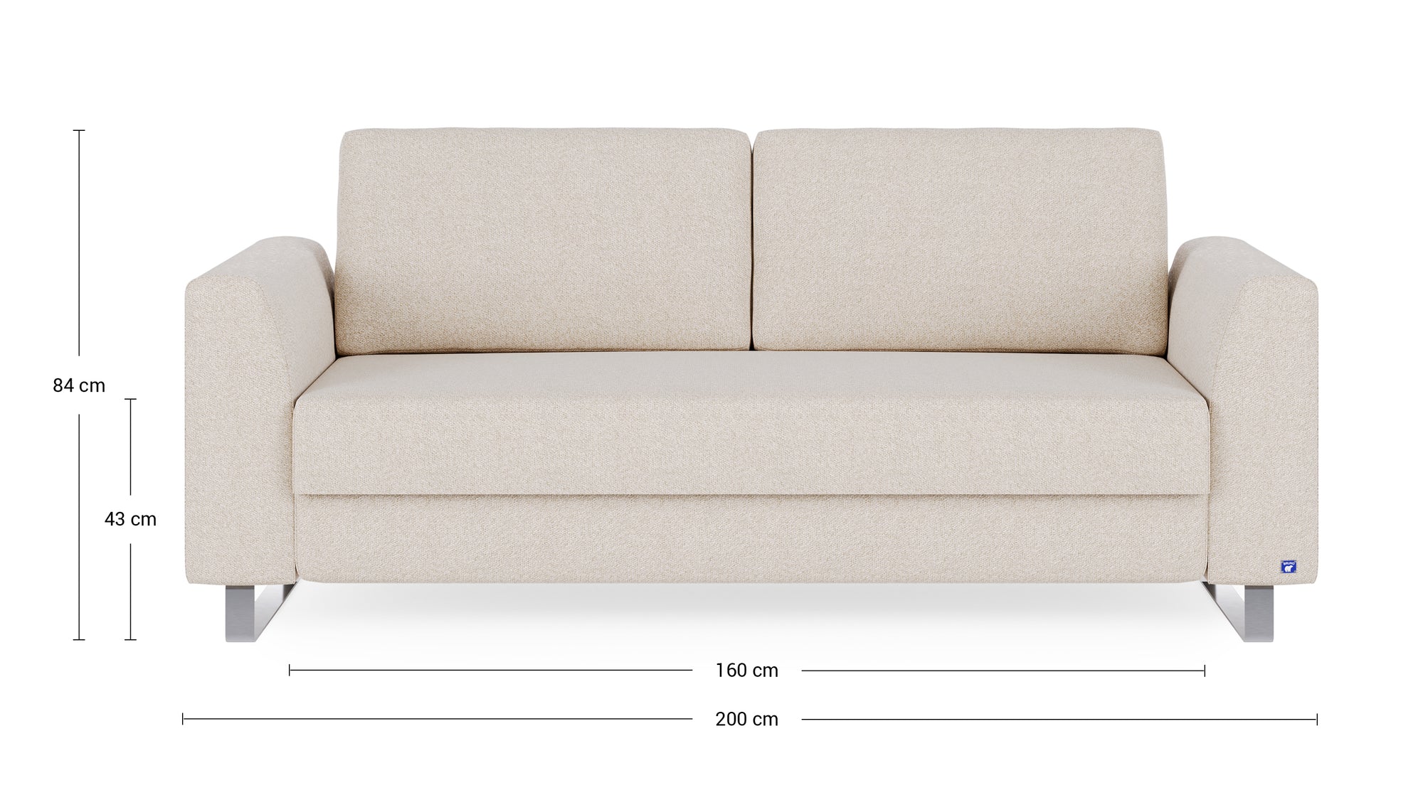 Schlafsofa von Bruno – 160 cm, in Glory Soft Beige, Klassik-Armlehnen, Metallfüße