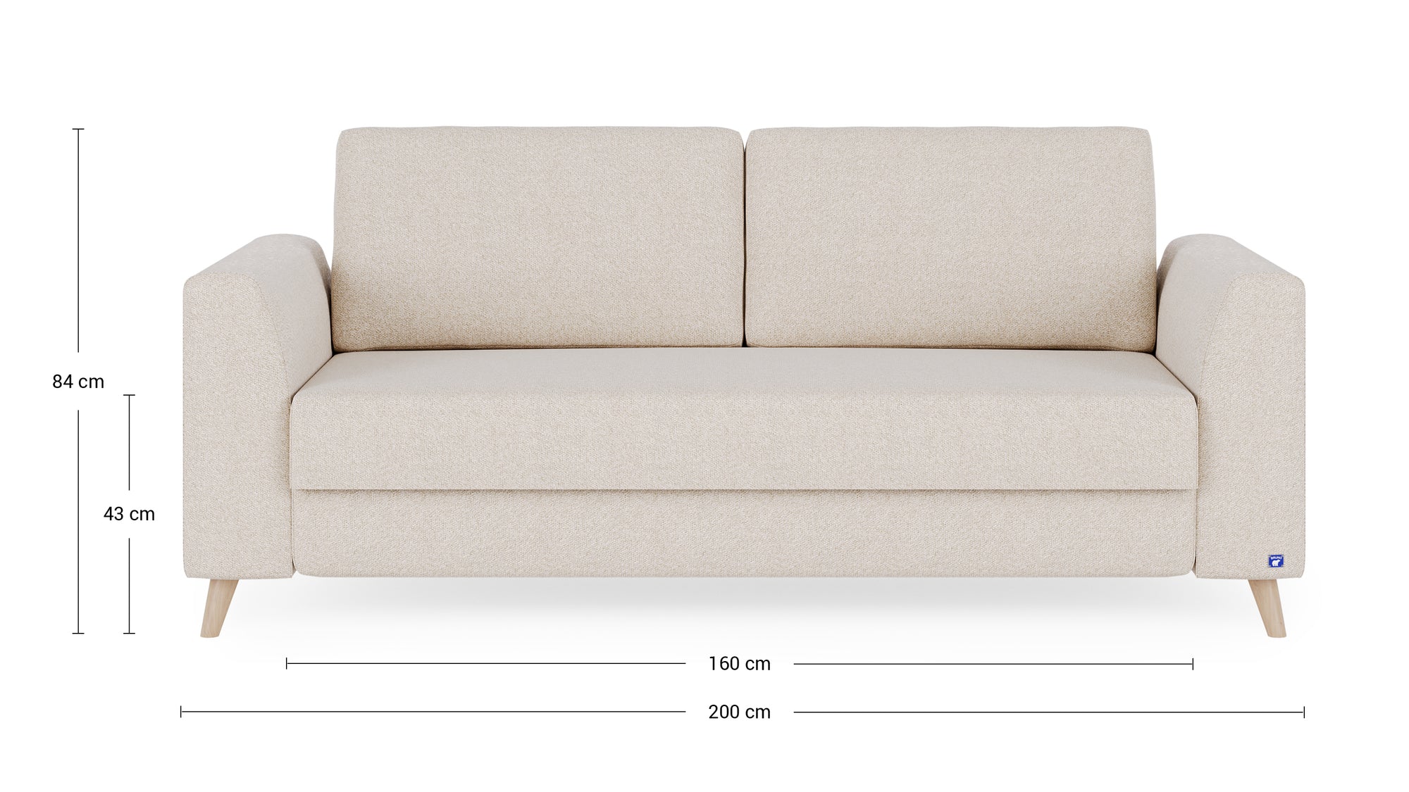 Schlafsofa von Bruno – 160 cm, in Glory Soft Beige, Klassik-Armlehnen, Holzfüße