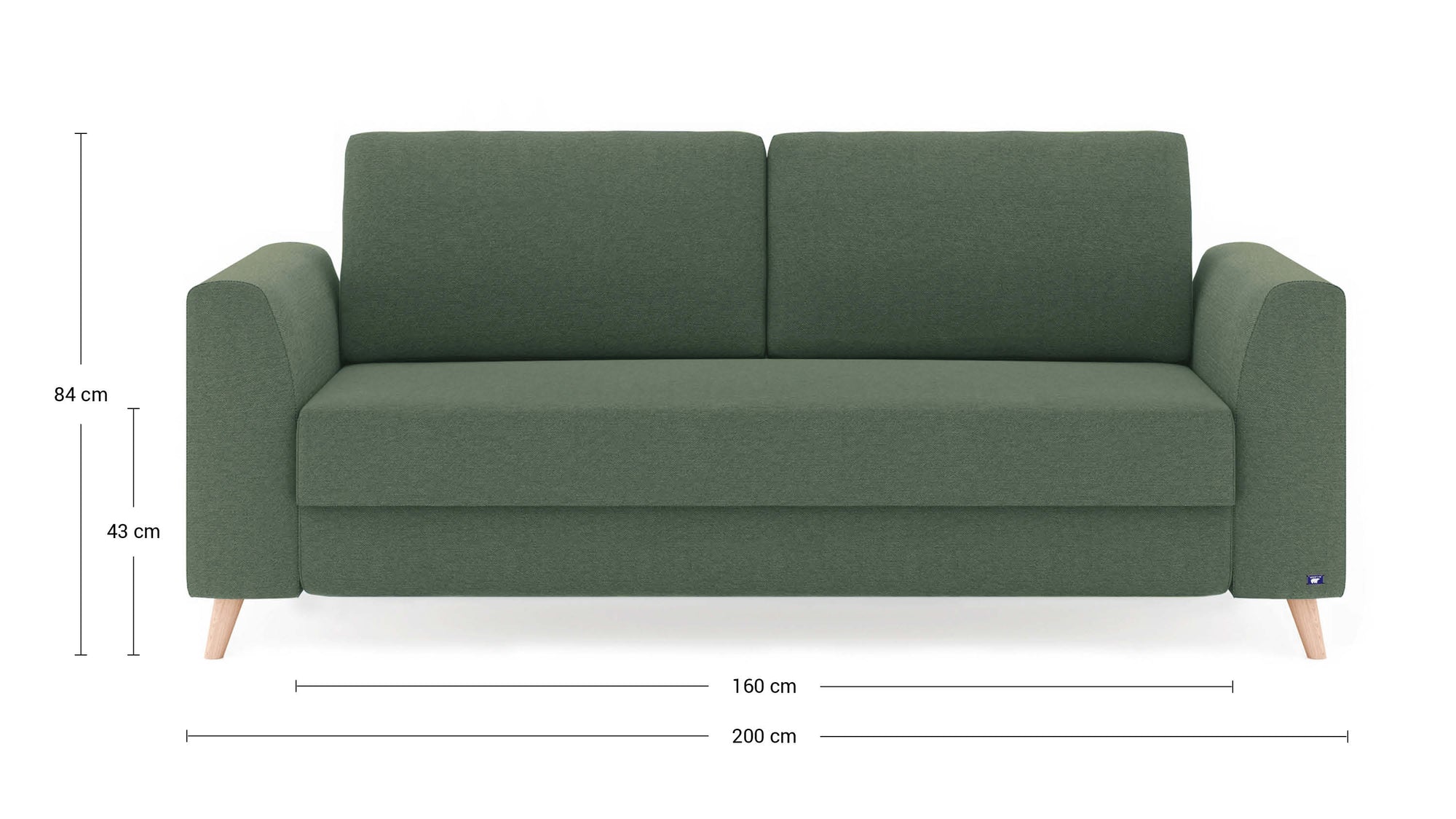 Schlafsofa von Bruno – 160 cm, in Grün, Klassik-Armlehnen, Holzfüße