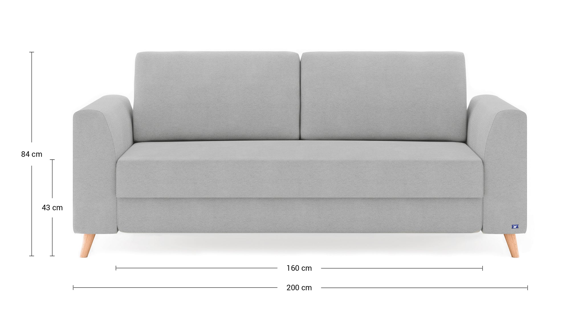 Schlafsofa von Bruno – 160 cm, in Hellgrau, Klassik-Armlehnen, Holzfüße