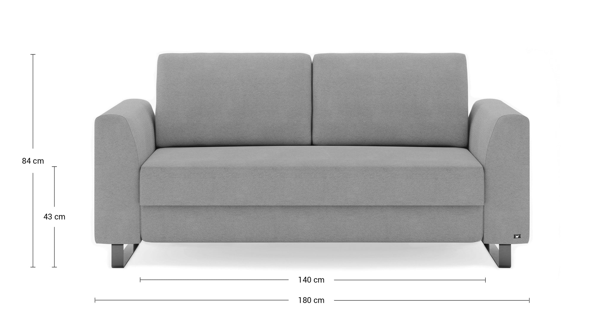 Schlafsofa von Bruno – 140 cm, in Braun, Klassik-Armlehnen, Metallfüße