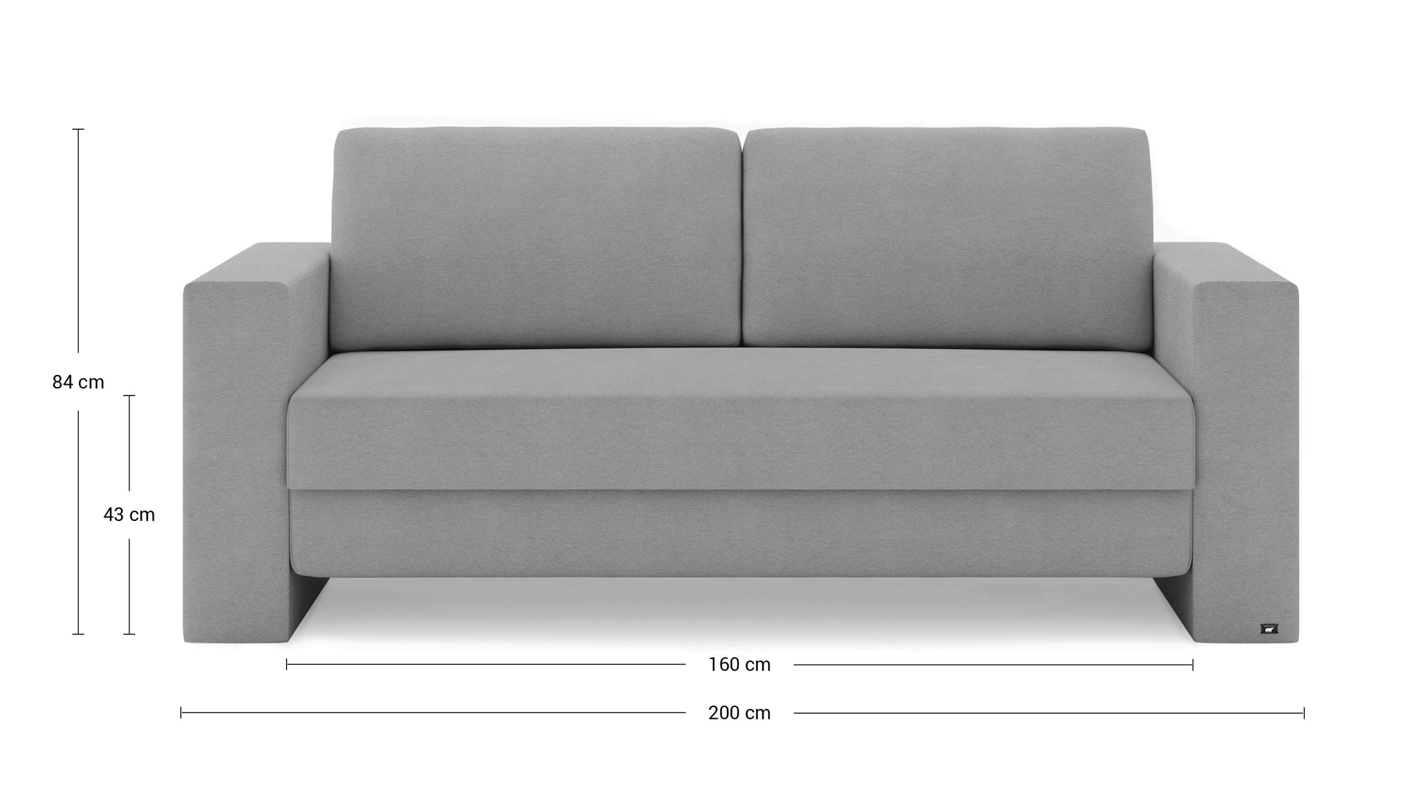Schlafsofa von Bruno – 160 cm, Kubus-Armlehnen