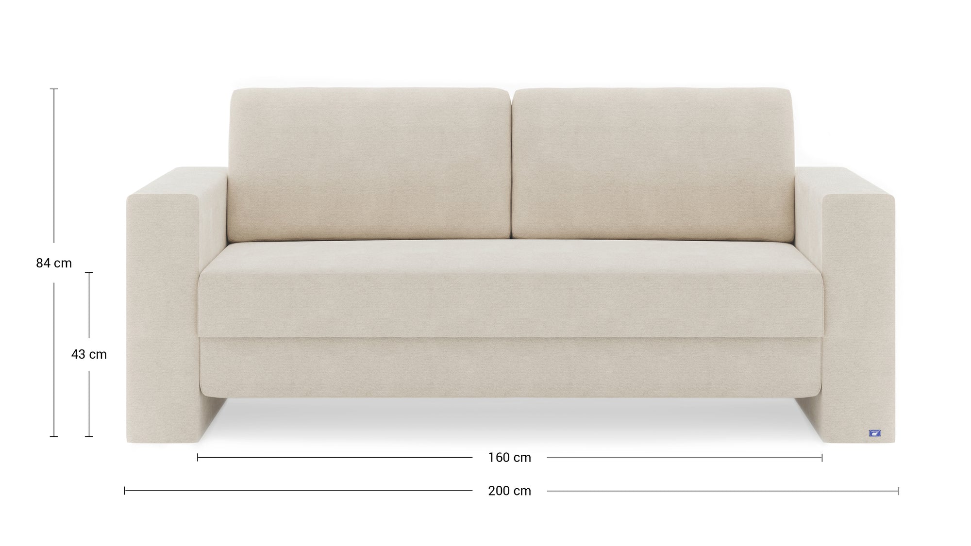 Schlafsofa von Bruno – 160 cm, in Beige, Kubus-Armlehnen