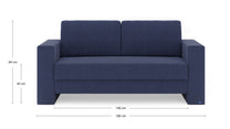 Schlafsofa von Bruno – 140 cm, in Blau, Kubus-Armlehnen