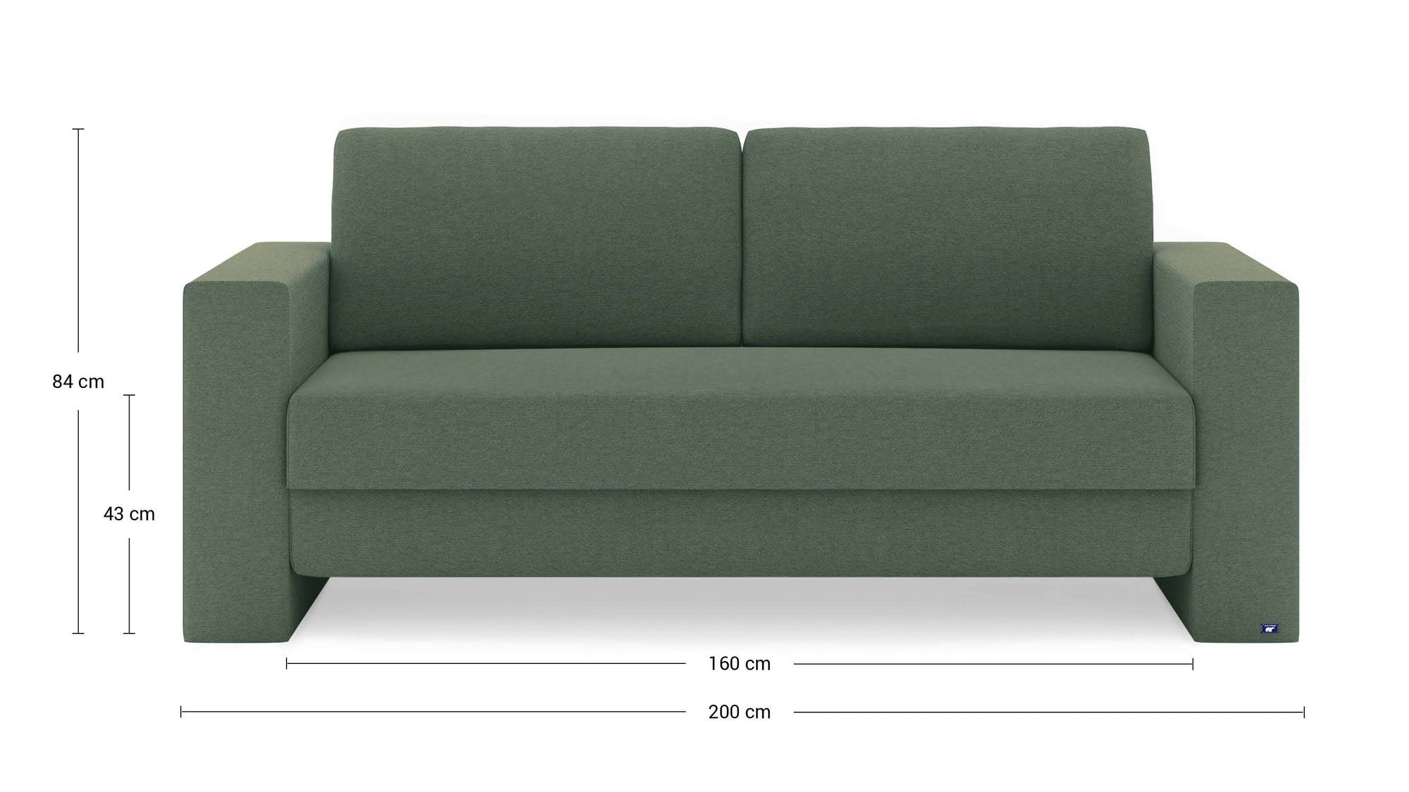Schlafsofa von Bruno – 160 cm, in Grün, Kubus-Armlehnen