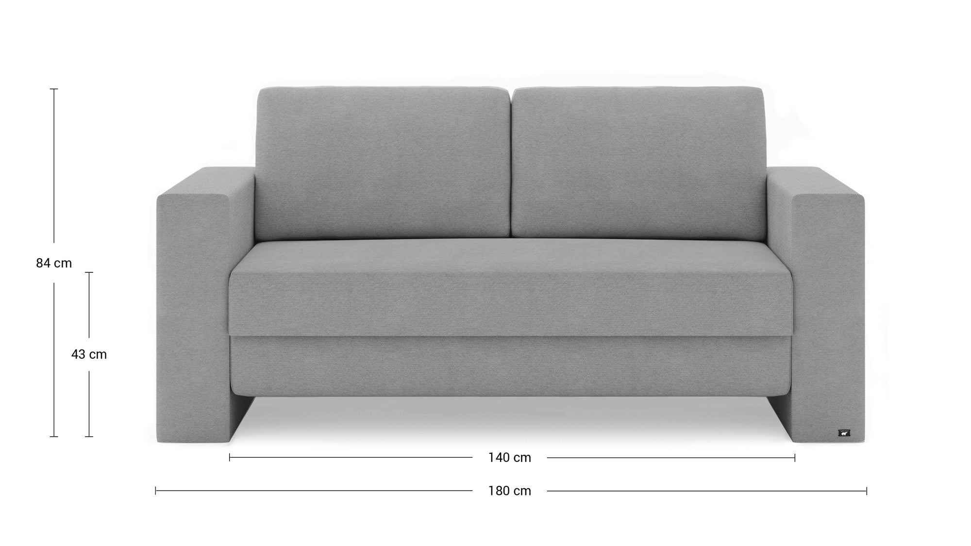 Schlafsofa von Bruno – 140 cm, in Dunkelgrau, Kubus-Armlehnen