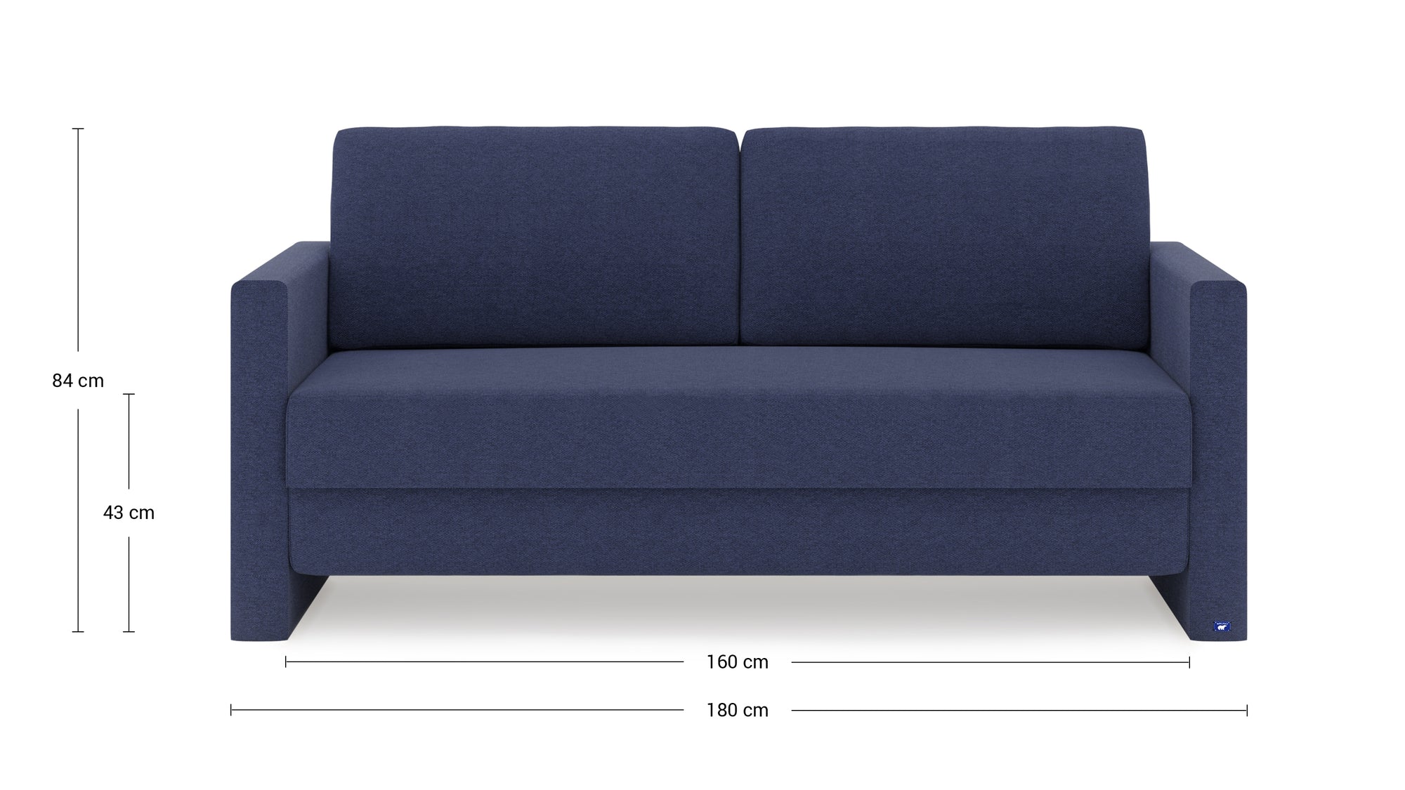 Schlafsofa von Bruno – 160 cm, in Blau, schmale Armlehnen