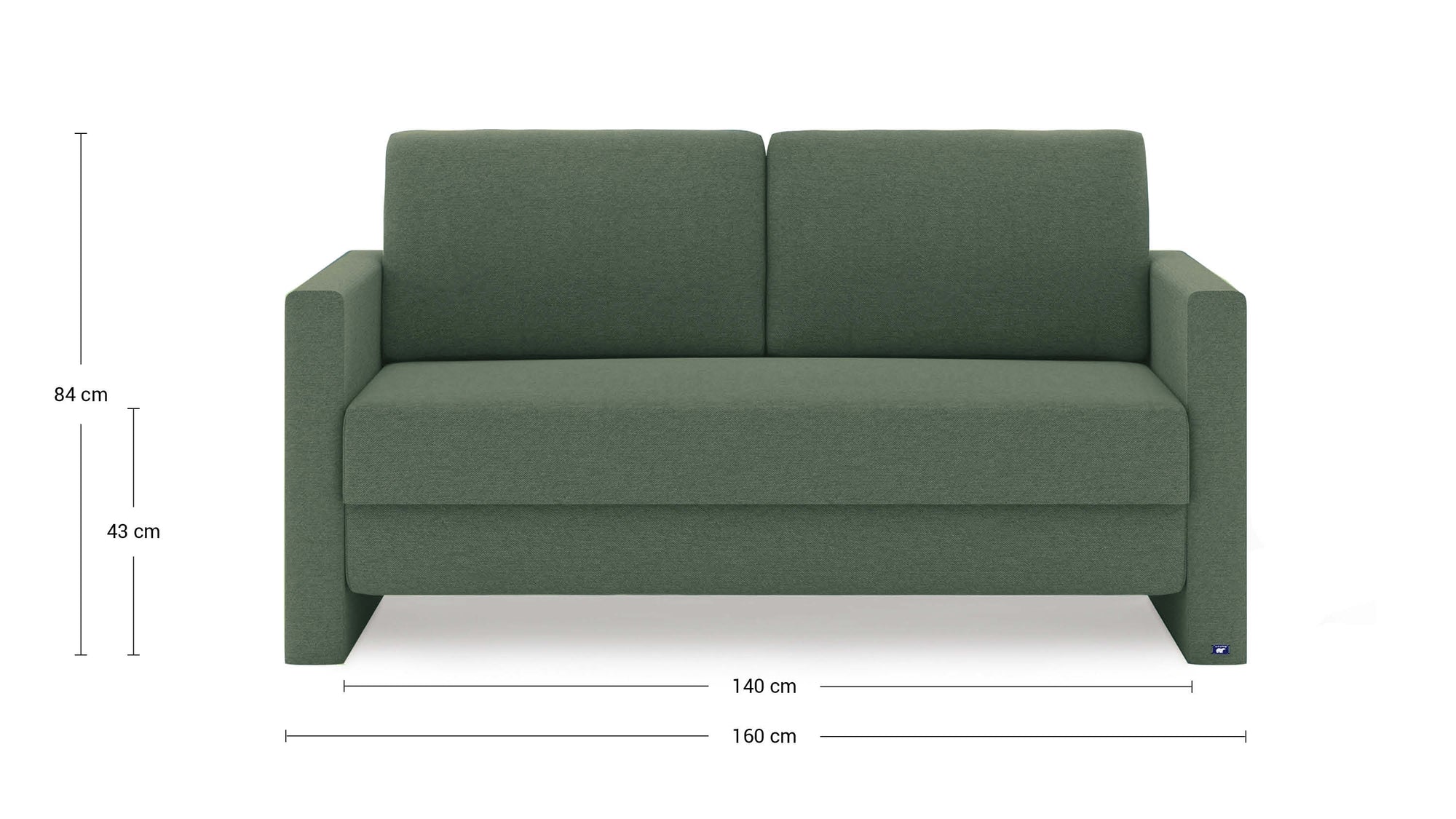 Schlafsofa von Bruno – 140 cm, in Grün, schmale Armlehnen