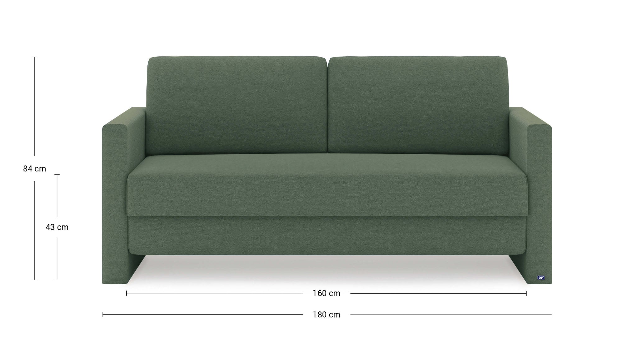 Schlafsofa von Bruno – 160 cm, in Grün, schmale Armlehnen