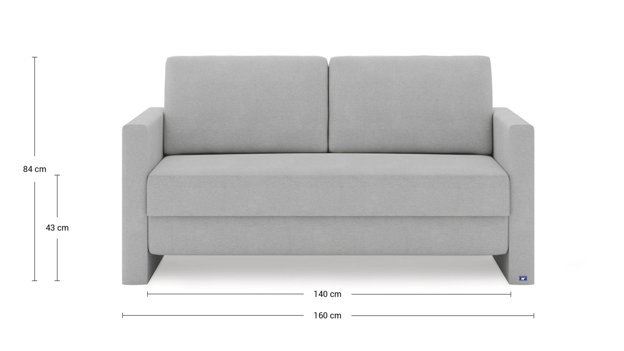 Schlafsofa von Bruno – 140 cm, in Hellgrau, schmale Armlehnen