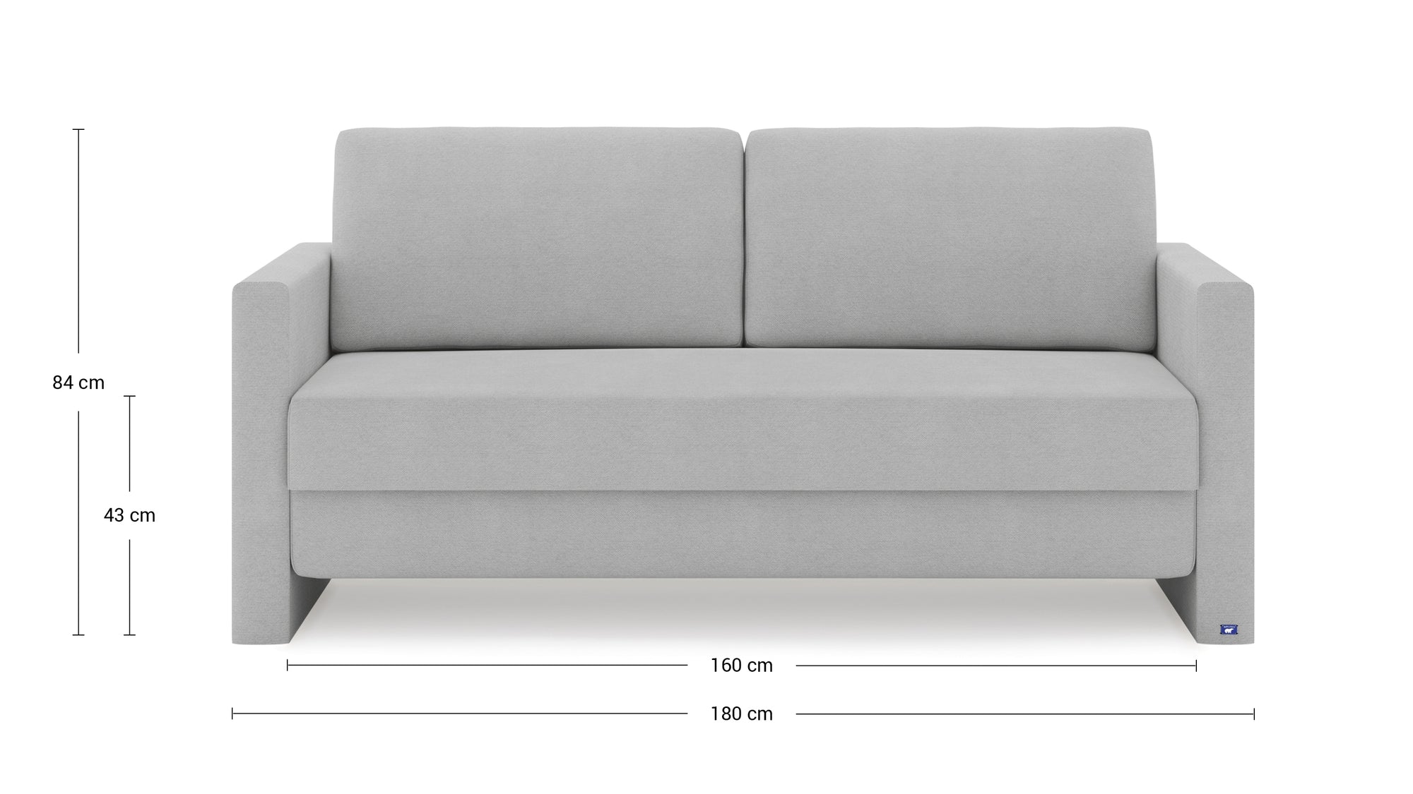 Schlafsofa von Bruno – 160 cm, in Hellgrau, schmale Armlehnen