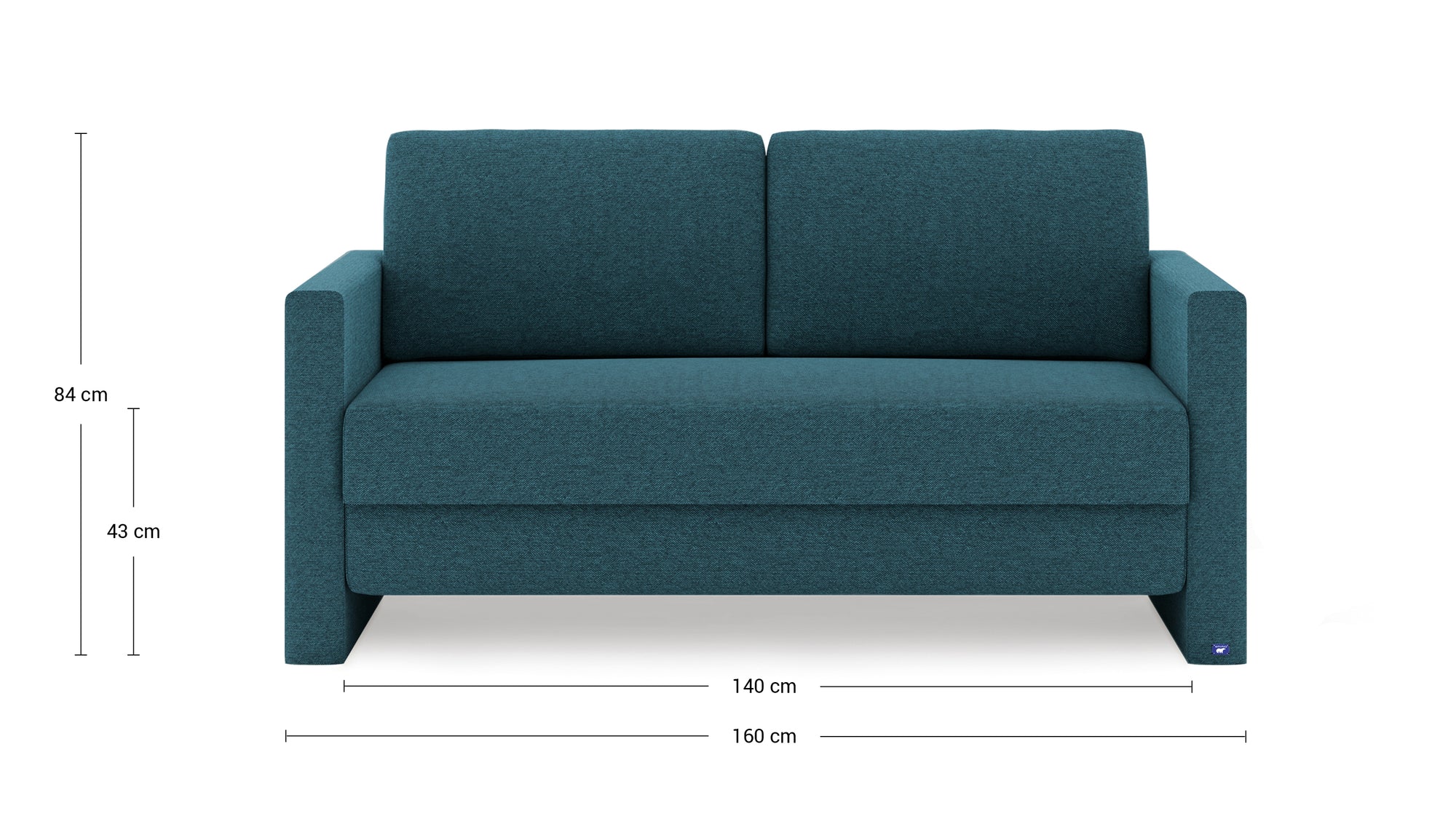 Schlafsofa von Bruno – 140 cm, in Türkis, schmale Armlehnen