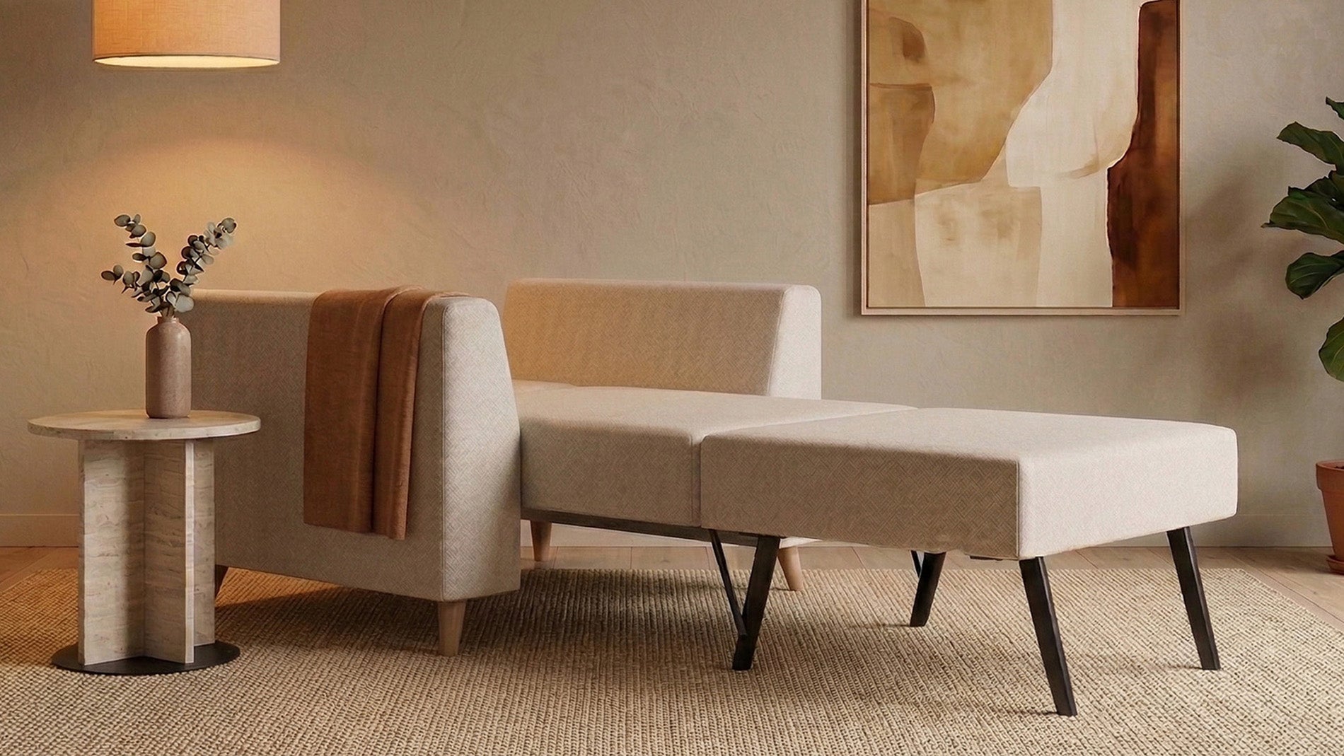 Ausgeklappter Schlafsessel in Glory Soft Beige