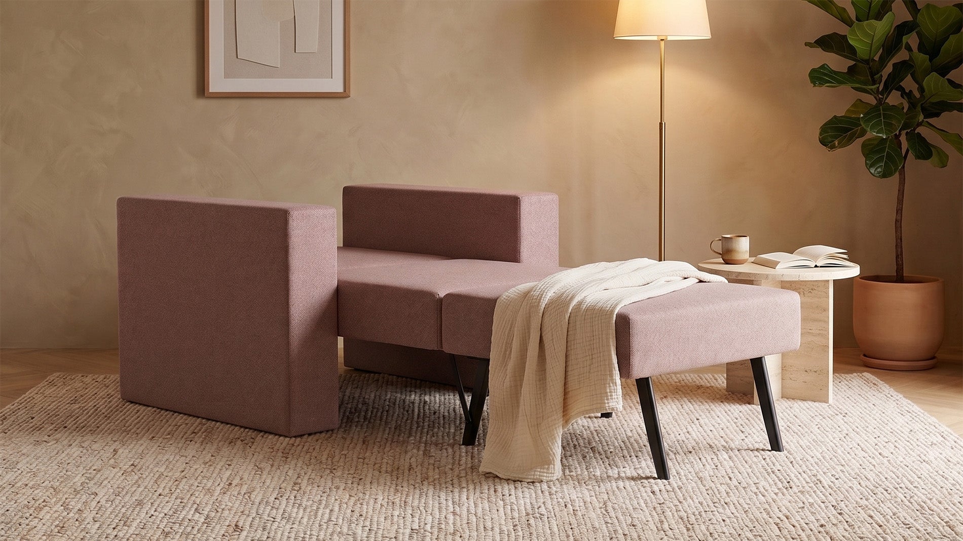 Ausgeklappter Schlafsessel in Glory Blush