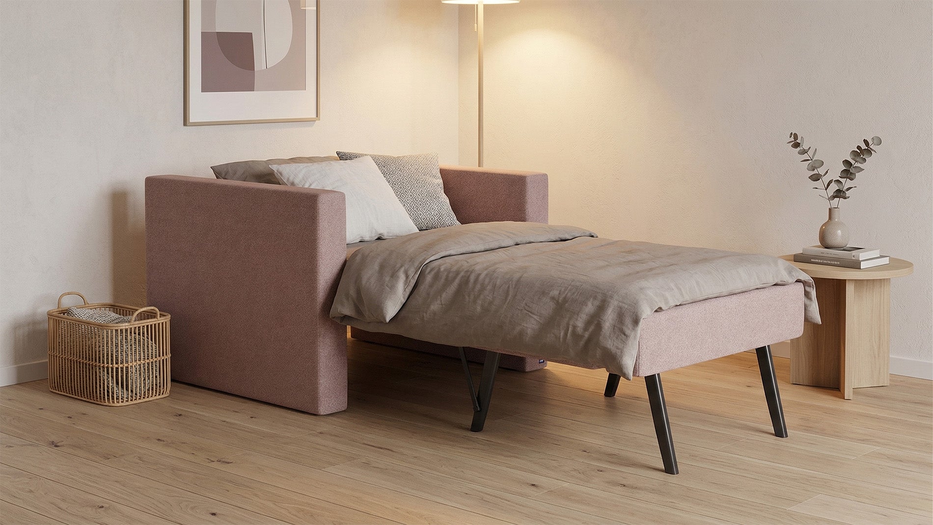 Ausgeklappter Schlafsessel in Glory Blush