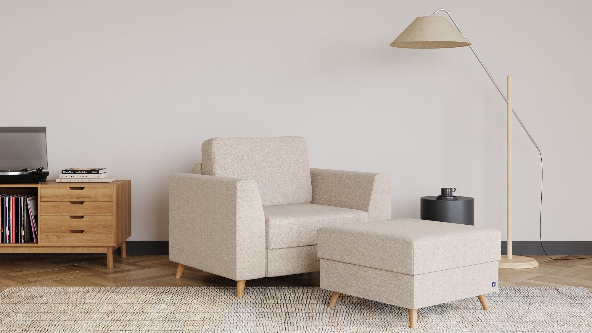 Schlafsessel von Bruno – in Glory Soft Beige, Holzfüße
