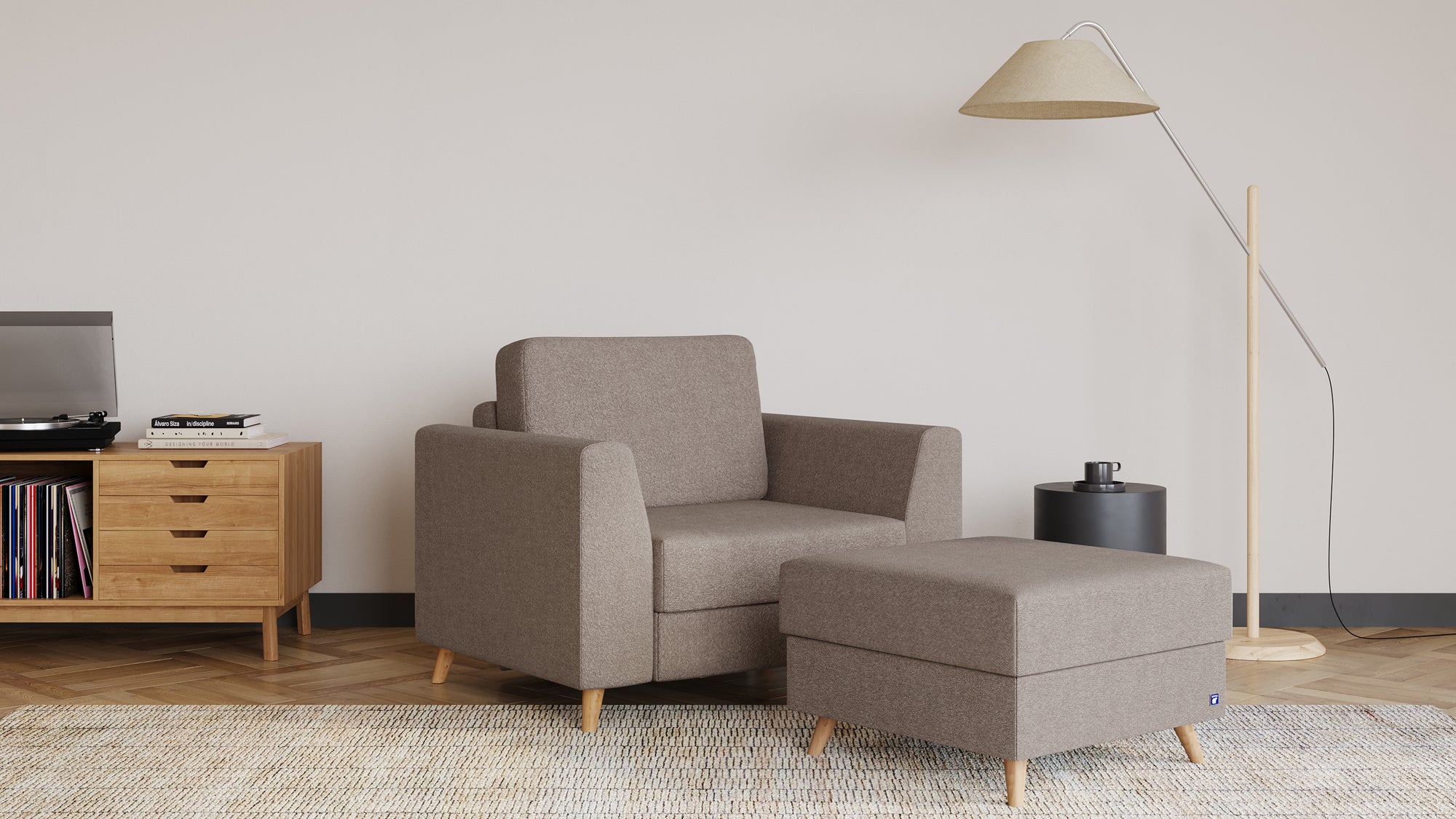 Schlafsessel von Bruno – in Glory Taupe, Holzfüße