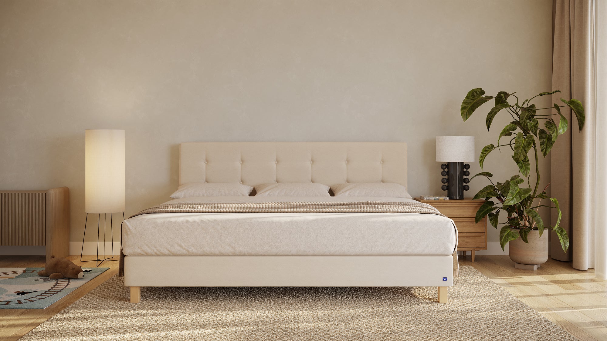 Familienbett von Bruno – in Beige, Opus-Kopfteil